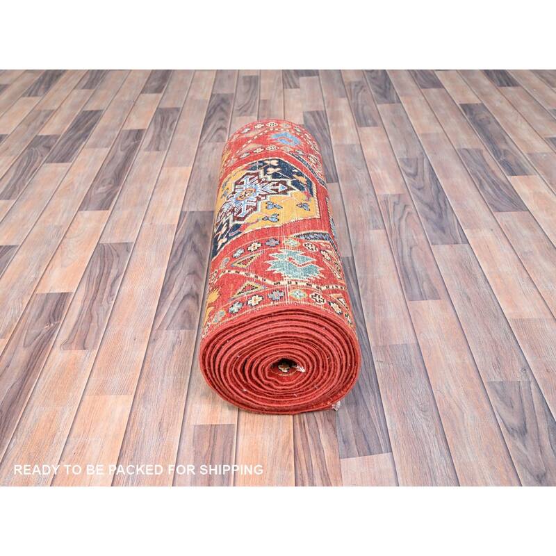 Shahbanu Rugs Prismatic Red Pure Wool Afghan Ersari with Elephant Feet